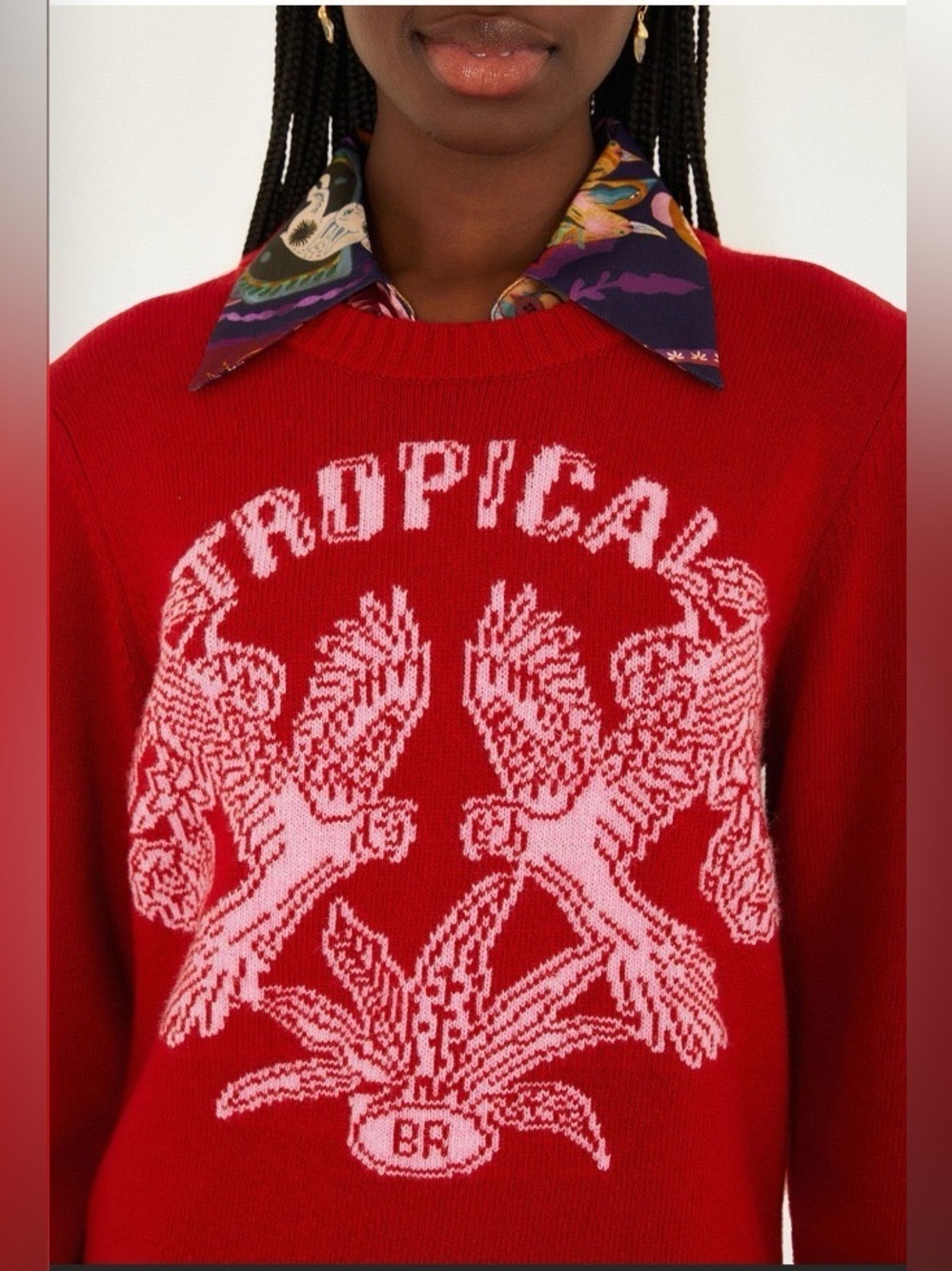 Farm Rio: Tropical Red Knit Sweater - Picture 4 of 8